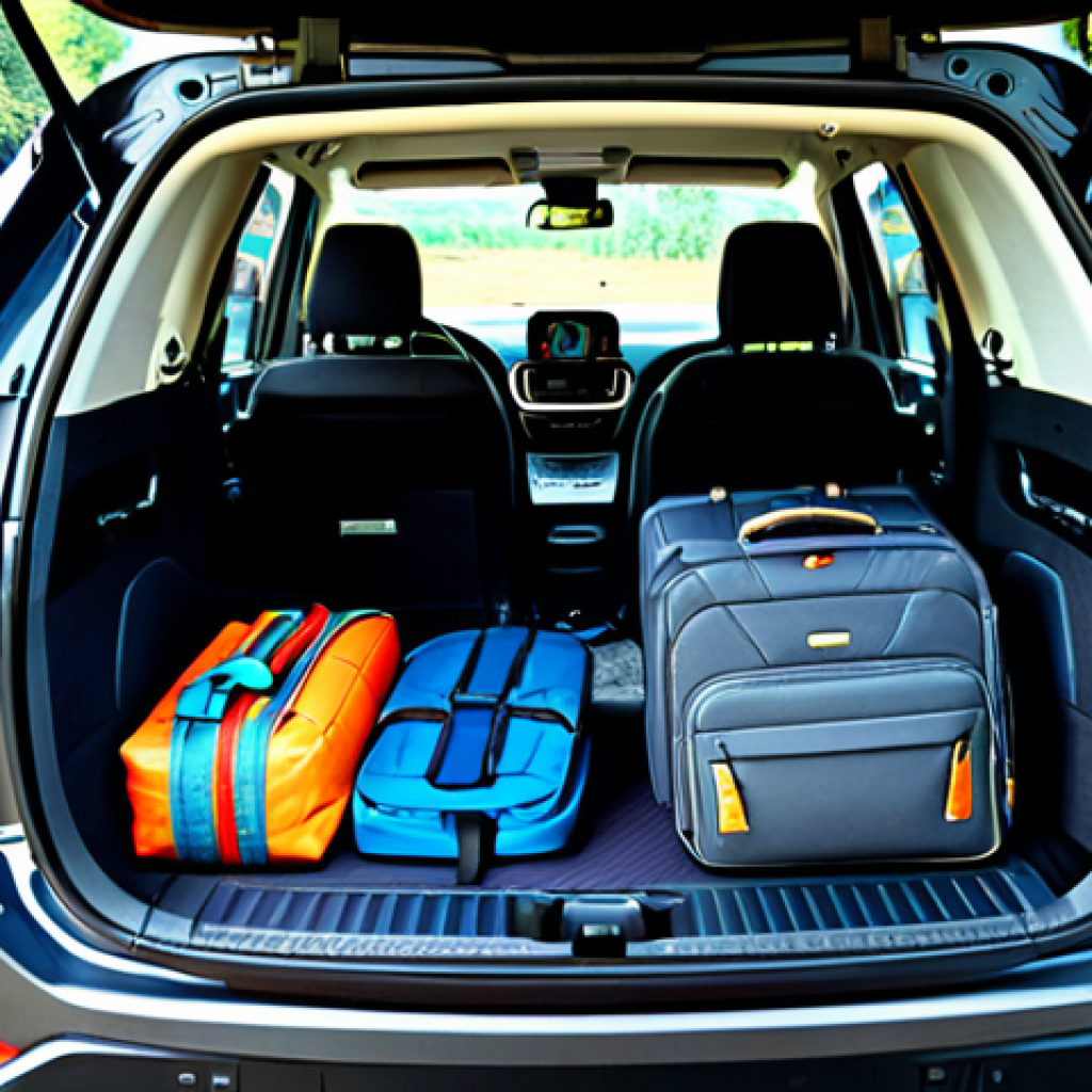 Organized Trunk of a Tata Harrier**
"The well-organized trunk of a Tata Harrier SUV, featuring foldable organizers with dividers, luggage bags, and smaller compartments holding travel essentials. Everything is neatly arranged and secured. Safe for work, appropriate content, fully clothed, professional photography, showcasing practical storage solutions, perfect anatomy, natural proportions, modest, family-friendly."
**