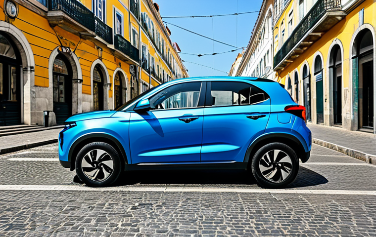 타타 펀치의 최신 트림 분석 - Tata Punch - Bold Design**

"A vibrant Tata Punch, celeste blue color, parked on a Lisbon street nea...