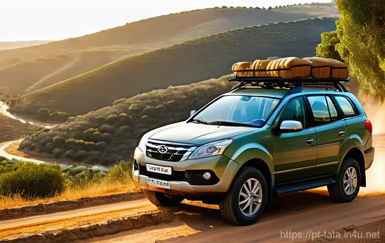 타타 사파리와 지프 컴패스 비교 - **Prompt:** A sleek, modern Jeep Compass 4xe (PHEV) SUV is parked elegantly on a charming cobbleston...